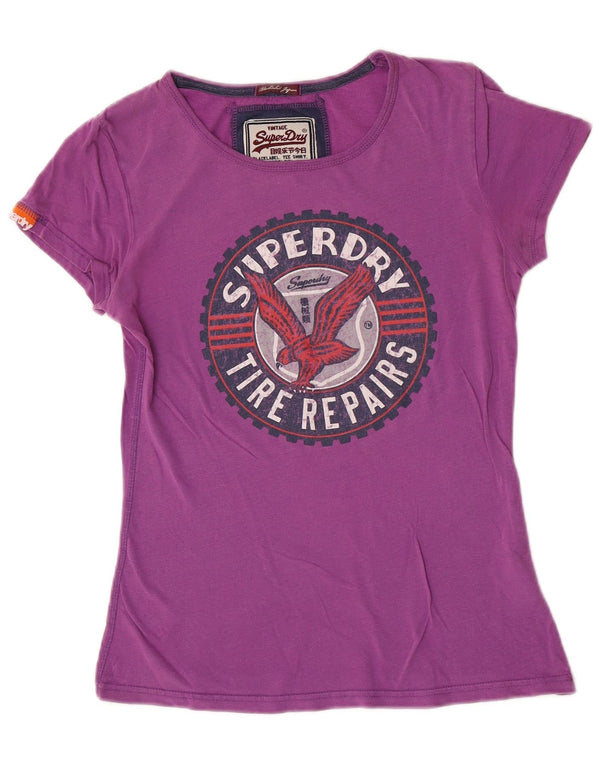 Camiseta feminina Superdry com estampa gráfica UK 12 algodão roxo médio