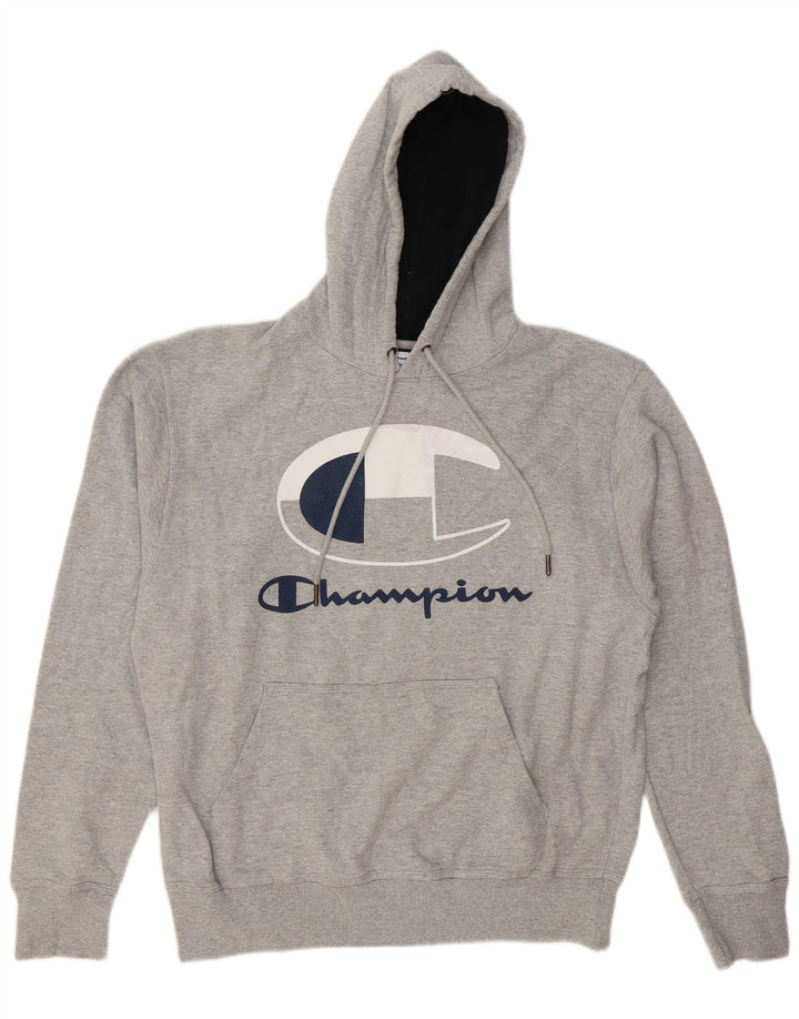 CHAMPION Suéter masculino com capuz gráfico cinza médio algodão