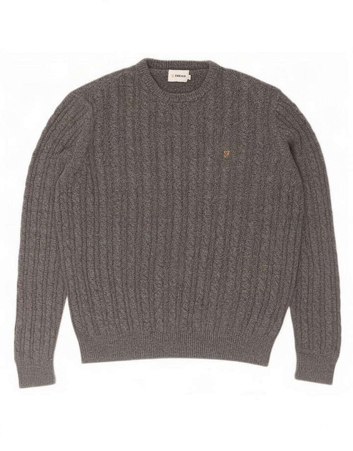 Suéter masculino Farah com gola redonda, grande algodão cinza