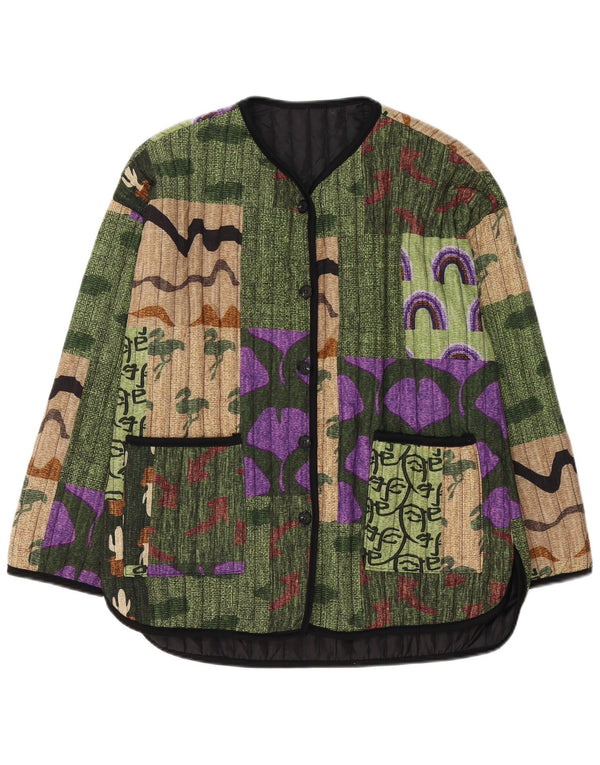 Jaqueta blazer vintage feminina com 5 botões Reino Unido 14 patchwork multicolorido médio