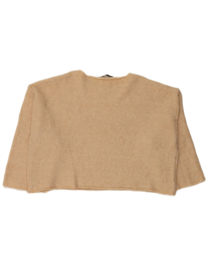 Zara Suéter feminino cropped grande com gola canoa Reino Unido 14 médio bege
