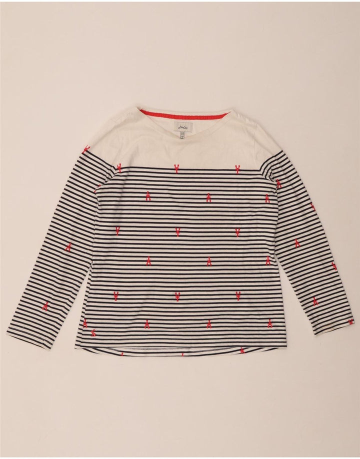 JOULES Top feminino de manga comprida UK 14 listrado branco grande