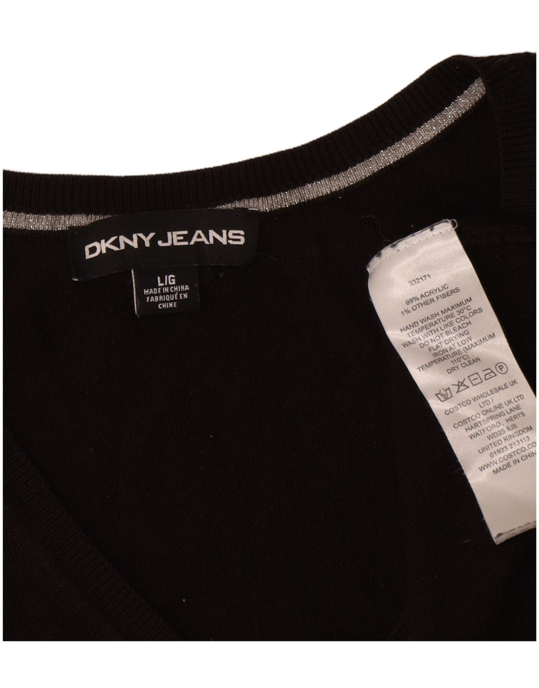 Suéter feminino Dkny com estampa grande e decote em V Reino Unido 16 grande preto