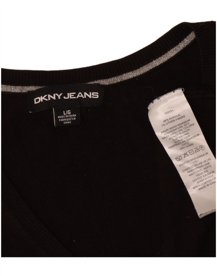 Suéter feminino Dkny com estampa grande e decote em V Reino Unido 16 grande preto