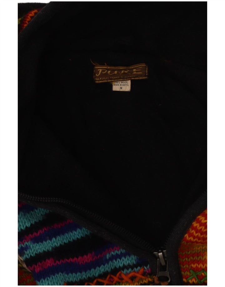 Suéter cardigã feminino VINTAGE com capuz Reino Unido 12 médio listrado multicolorido