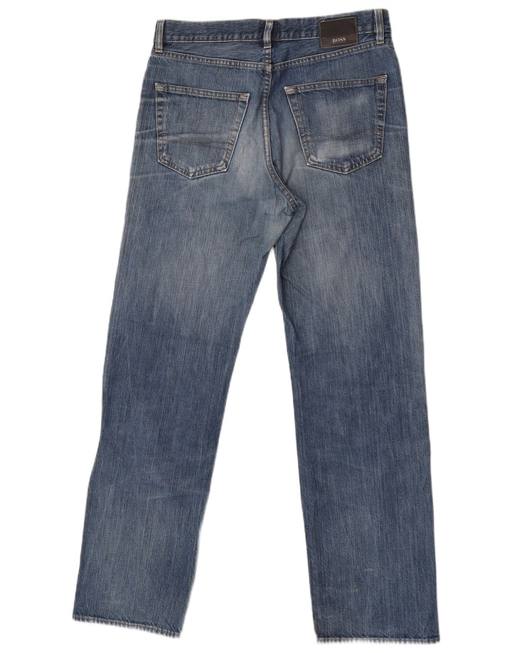 Hugo Boss Mens Straight Jeans W33 L32 Azul Algodão