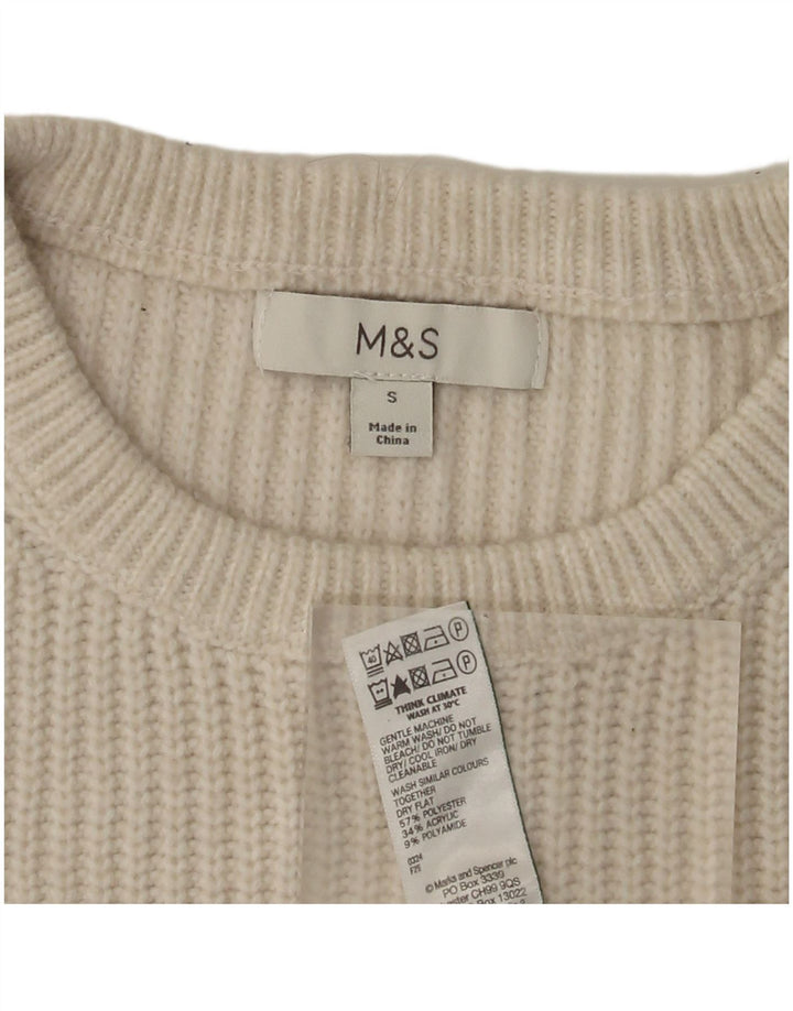 Suéter masculino Marks & Spencer com gola redonda, pequeno poliéster branco