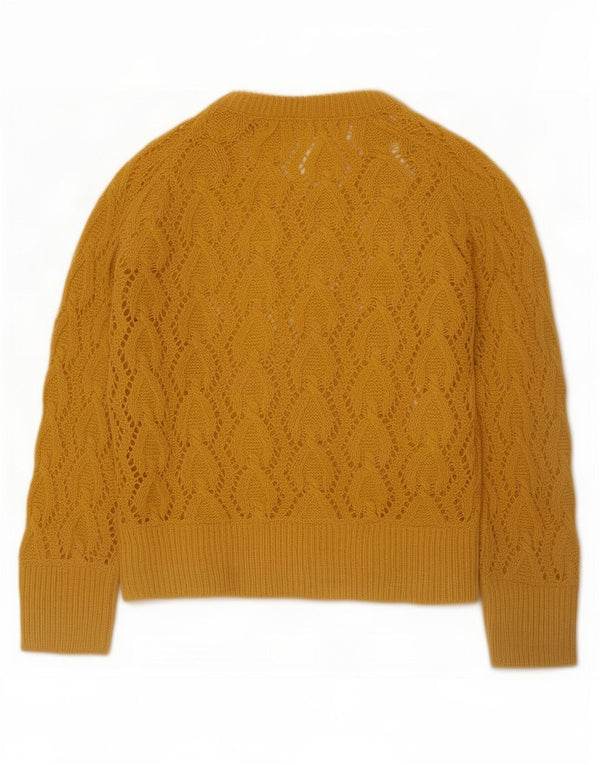 Suéter cardigã feminino Zara UK 10 pequeno acrílico amarelo