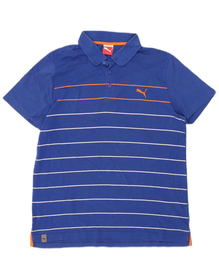 Camisa polo masculina Puma grande listrada azul de algodão
