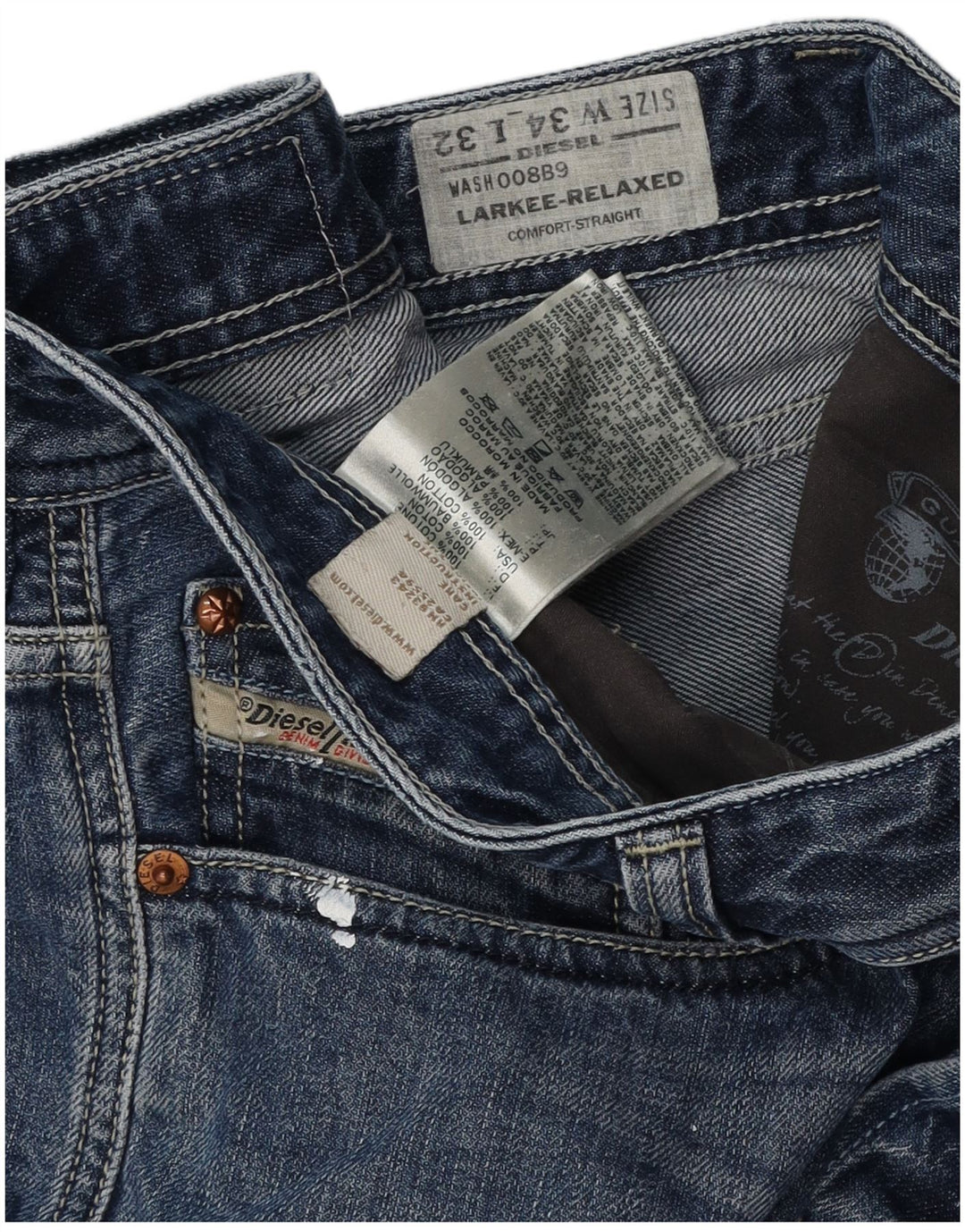Diesel masculino Larkee-Relaxed jeans reto desgastado W34 L32 azul