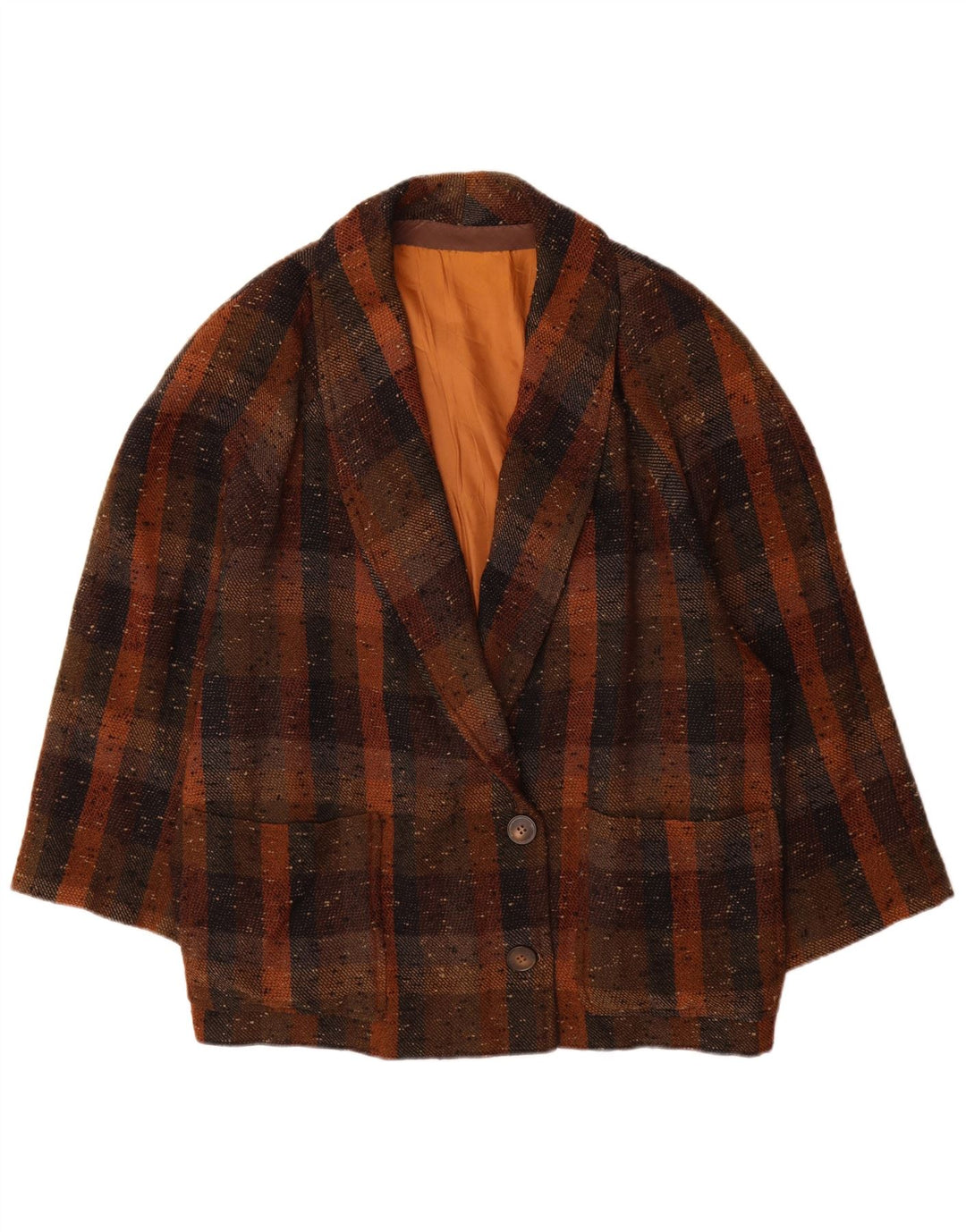 Jaqueta blazer vintage feminina com 2 botões Reino Unido 18 XL marrom xadrez