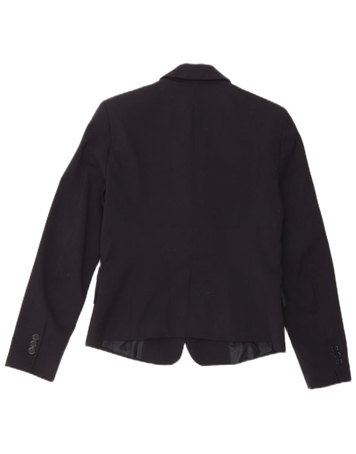 Jaqueta blazer feminina Zara com 1 botão Reino Unido 12 poliéster azul marinho médio