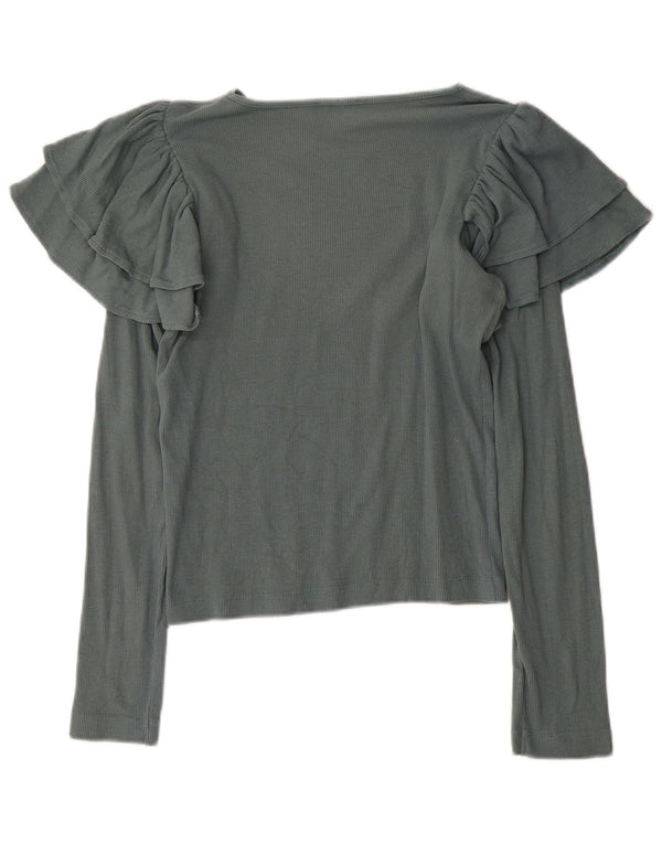 Top feminino Zara manga comprida UK 12 cinza médio
