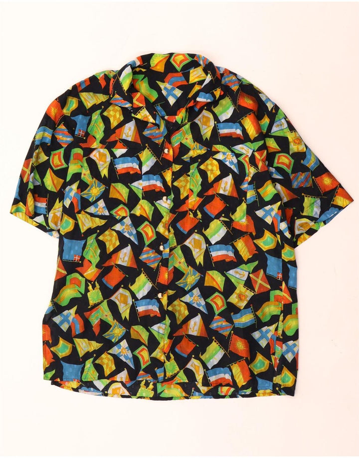 Blusa feminina vintage com padrão abstrato Reino Unido 16 grande multicolorida