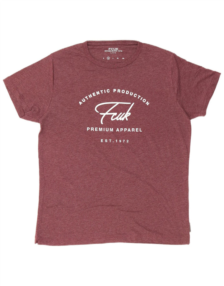 Camiseta gráfica masculina FCUK Top médio algodão Borgonha