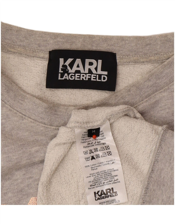 KARL LAGERFELD Womens Graphic Sweatshirt Jumper UK 14 Medium Grey Cotton