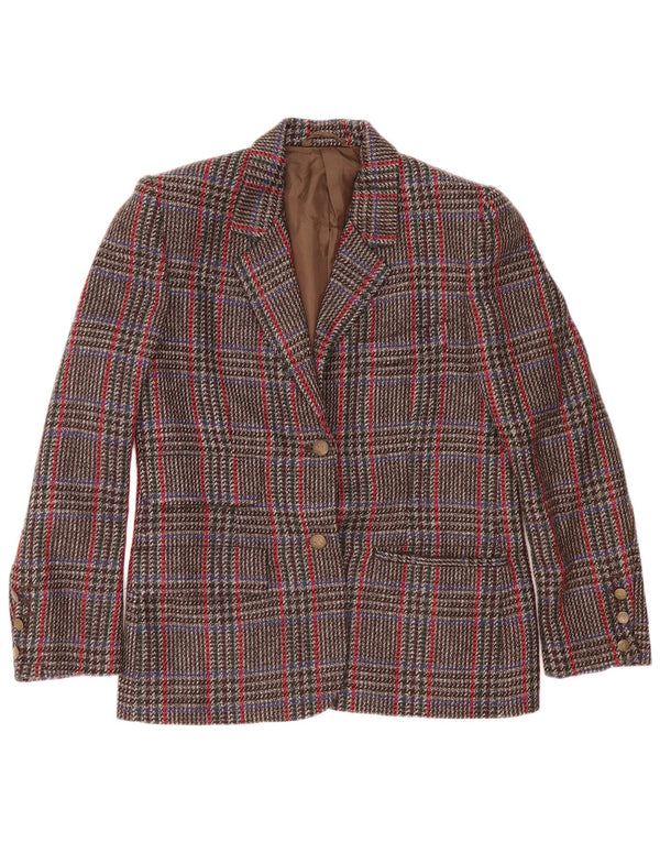 Jaqueta blazer feminina vintage com 2 botões IT 44 lã houndstooth marrom médio
