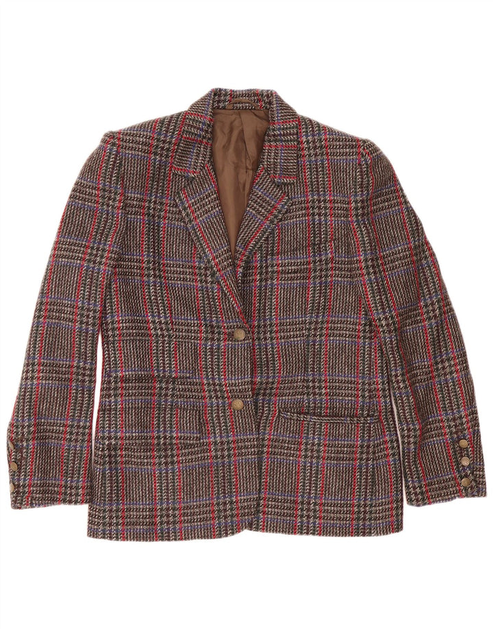 Jaqueta blazer feminina vintage com 2 botões IT 44 lã houndstooth marrom médio