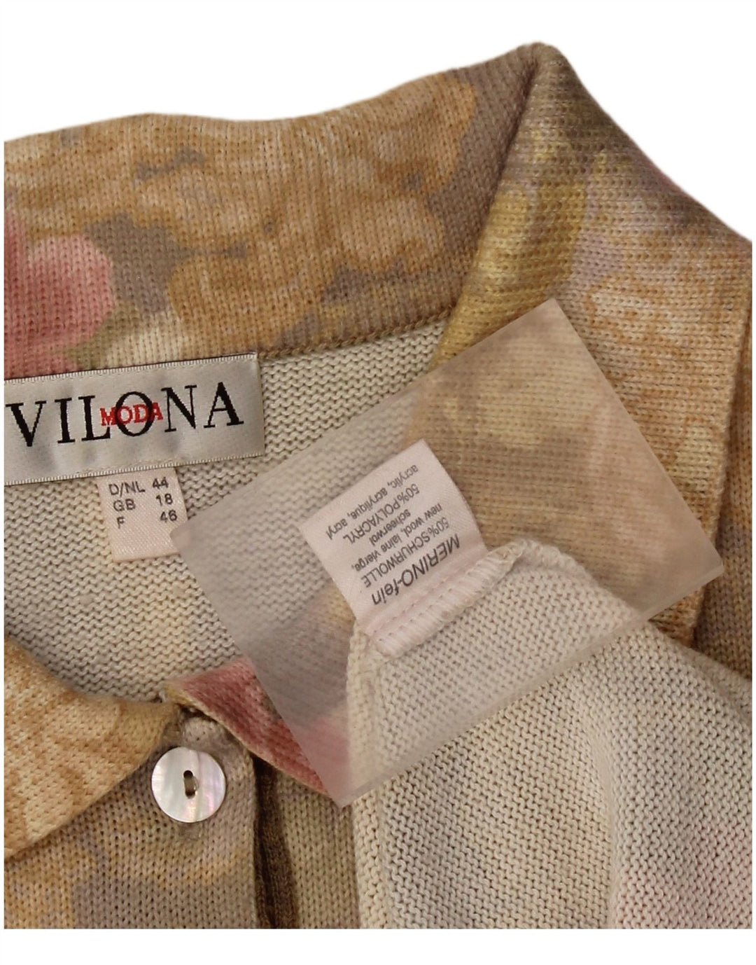 Suéter feminino VILONA MODA com gola polo UK 18 XL amarelo floral lã