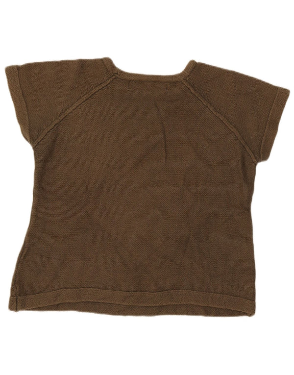 Suéter feminino Zara com manga curta e gola canoa Reino Unido 14 médio cáqui