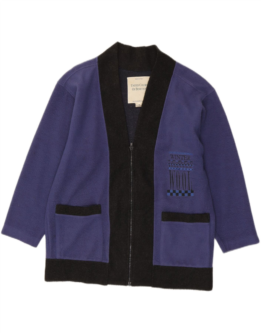 Suéter masculino Benetton Loose Fit Cardigan pequeno poliéster azul colorblock