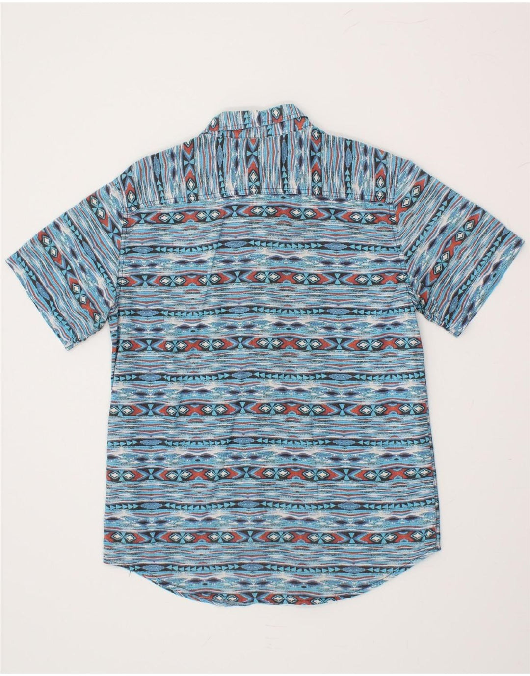 Camisa masculina VINTAGE de manga curta de algodão listrado azul médio