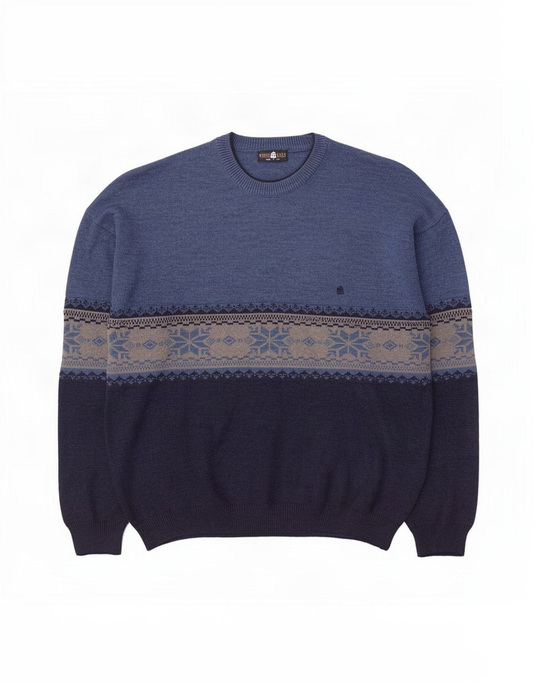 Suéter masculino branco Sails com gola redonda e lã grande azul Fair Isle