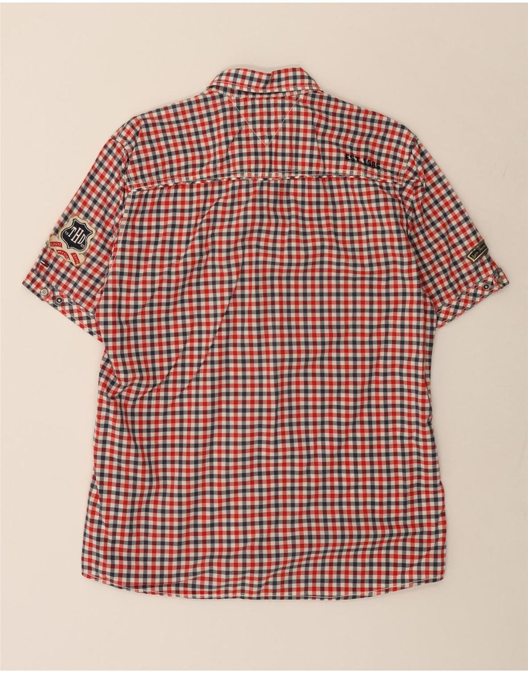 Camisa masculina TOMMY HILFIGER Heritage de manga curta XL vermelho xadrez algodão