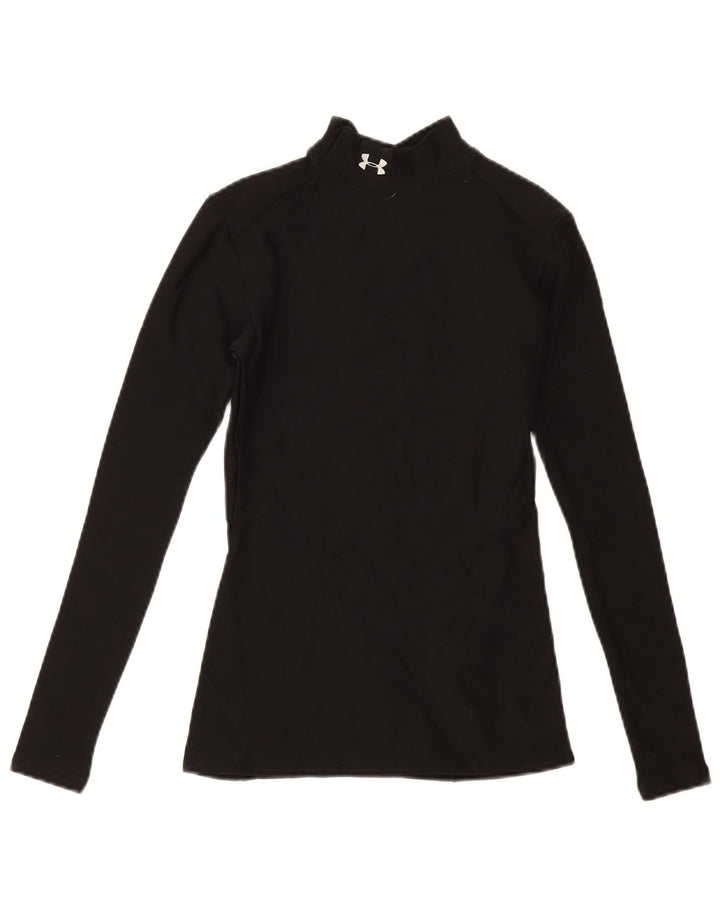 Top feminino Under Armour manga comprida UK 10 pequeno preto nylon