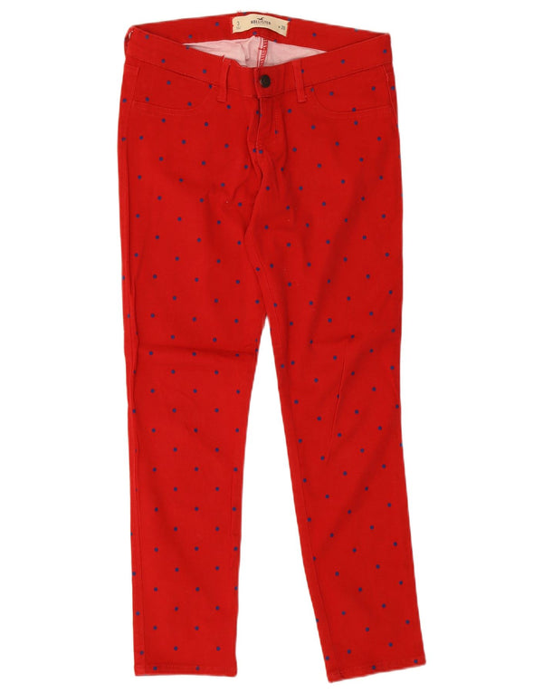 Jeans femininos Hollister Jegging US 3 XS W26 L26 algodão manchado vermelho