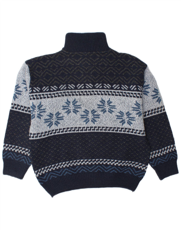 Suéter masculino CAMARGUE com zíper e gola média azul marinho Fair Isle Winter