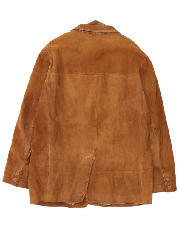 Jaqueta blazer masculina vintage de camurça com 3 botões Reino Unido 40 couro marrom grande