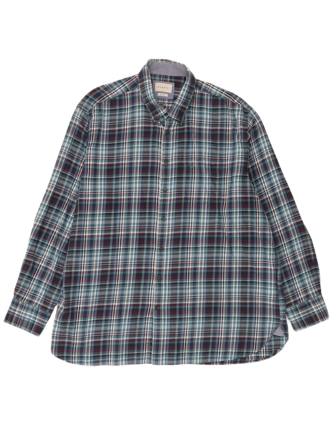 Camisa masculina de flanela Bugatti tamanho 45/46 2XL algodão xadrez azul