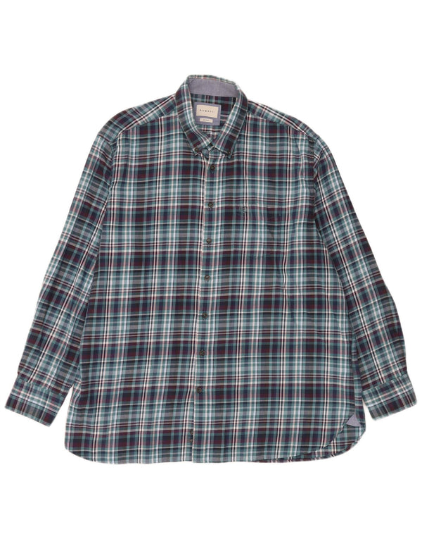 Camisa masculina de flanela Bugatti tamanho 45/46 2XL algodão xadrez azul