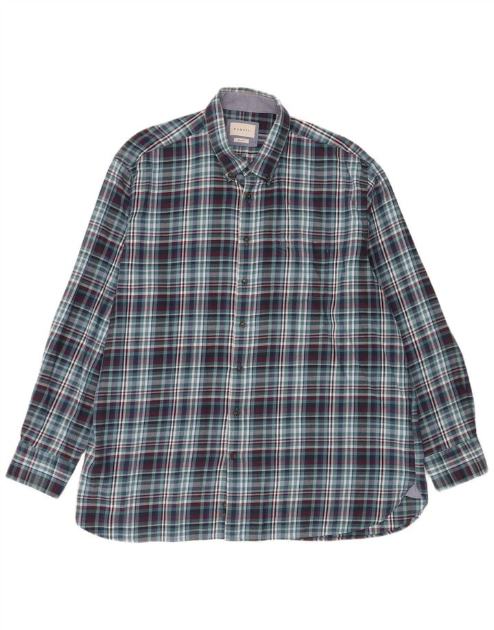 Camisa masculina de flanela Bugatti tamanho 45/46 2XL algodão xadrez azul