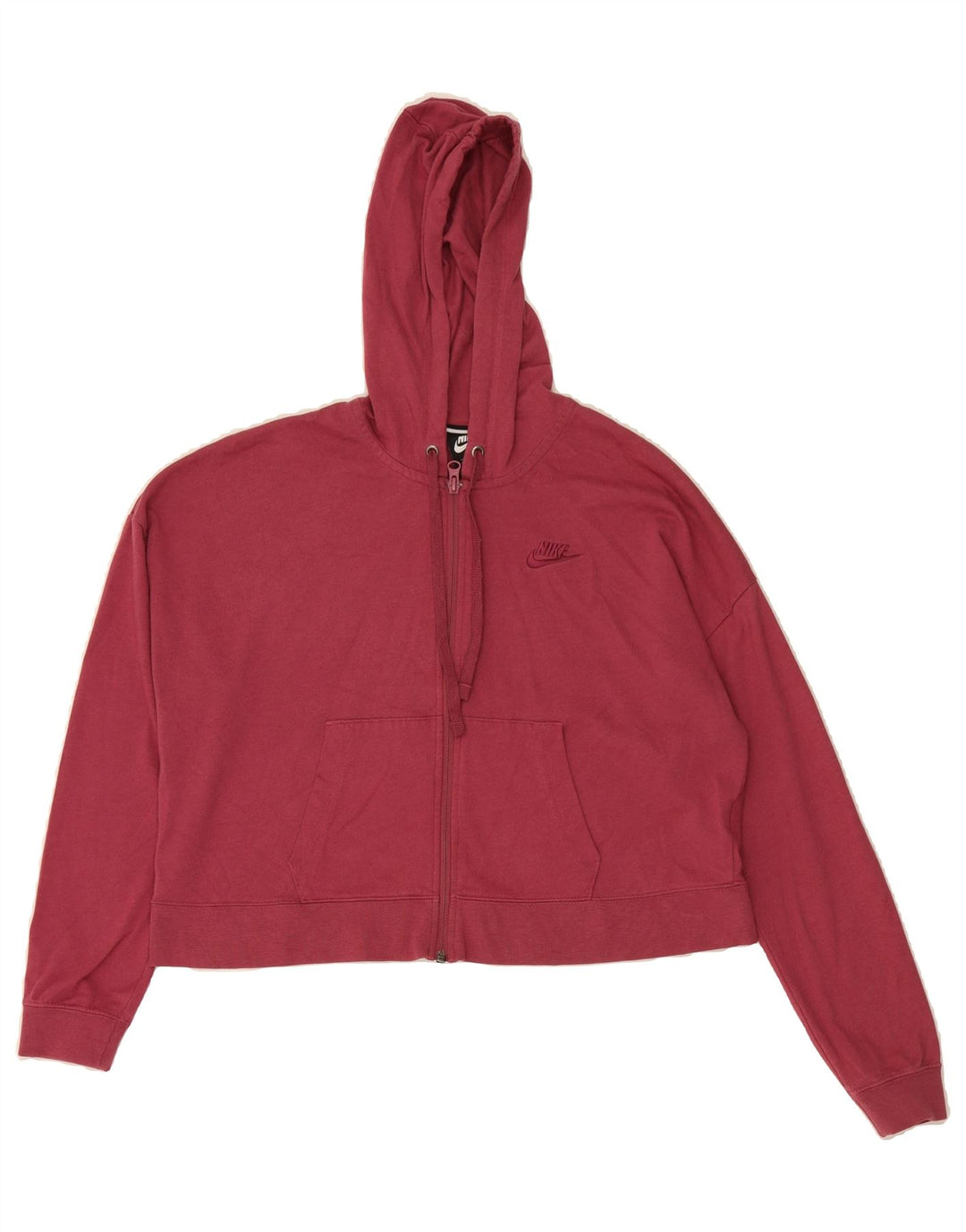 NIKE Womens Oversized Crop Zip Hoodie Sweater UK 14 Medium Burgundy Vintage Nike and Second-Hand Nike from Messina Hembry 