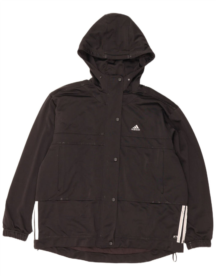 ADIDAS Womens Oversized Hooded Tracksuit Top Jacket UK 14 Grande Preto