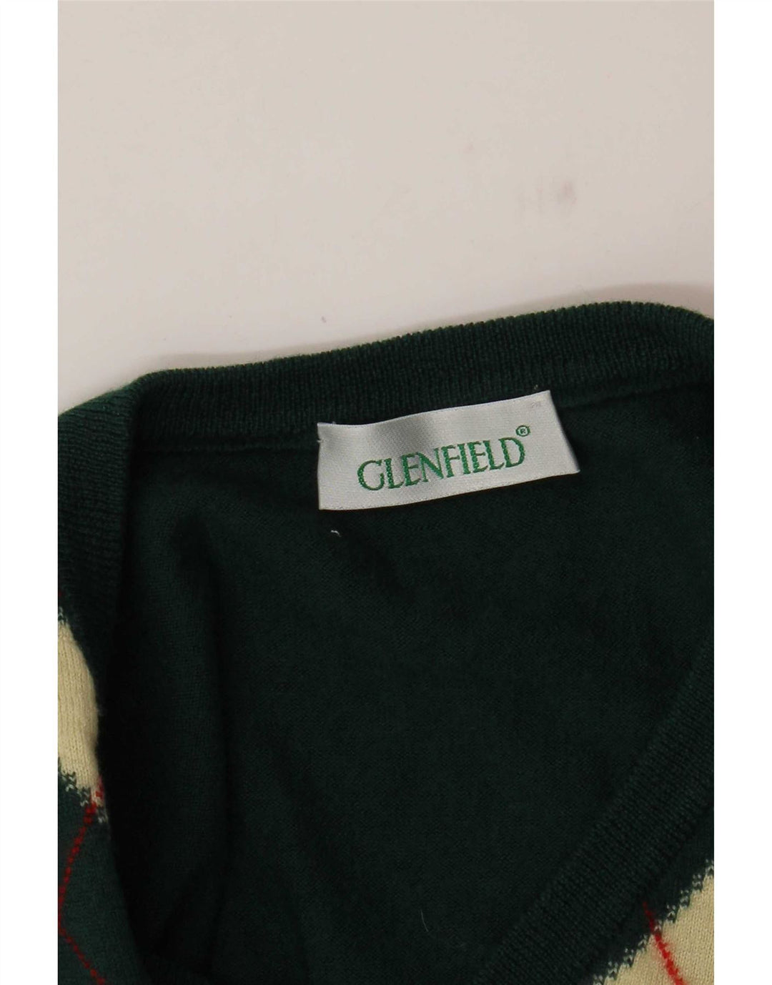 Glenfield Suéter masculino com decote em V verde médio Argyle/Diamante