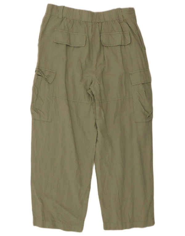 Zara Womens Loose Fit Cargo Cropped Trousers Large W30 L25 Green Linen
