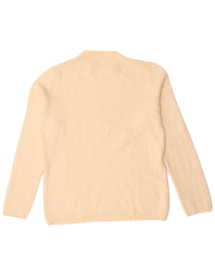 Suéter feminino vintage com gola redonda IT 44 lã Merino médio esbranquiçado