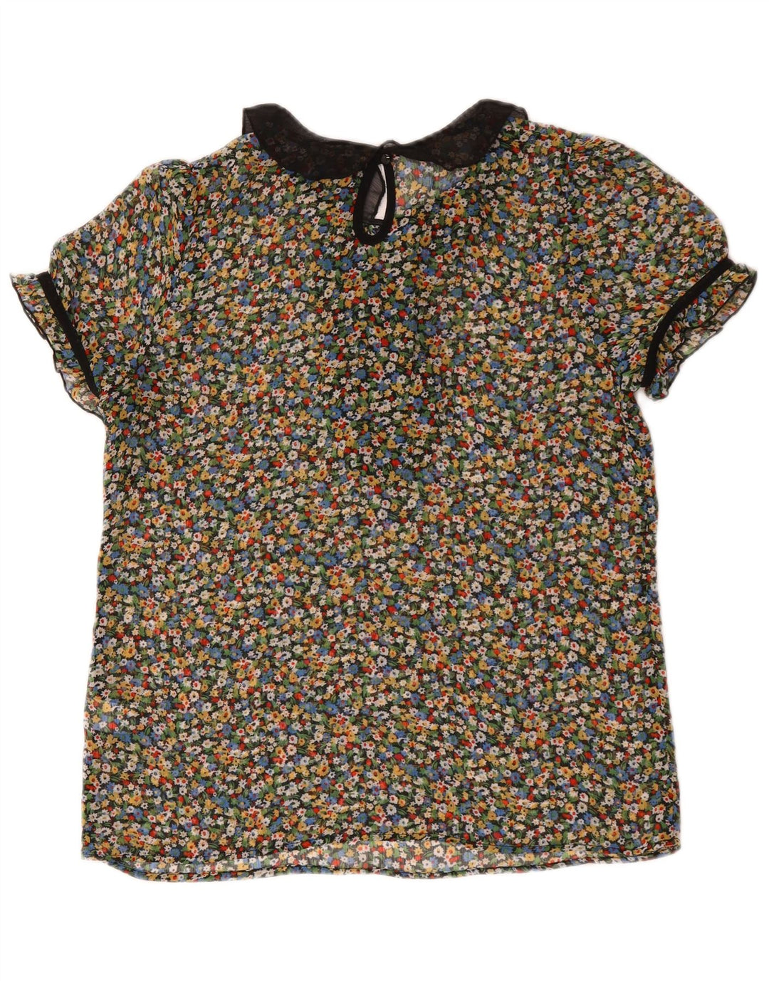 Topshop feminino transparente blusa top UK 12 médio floral multicolorido