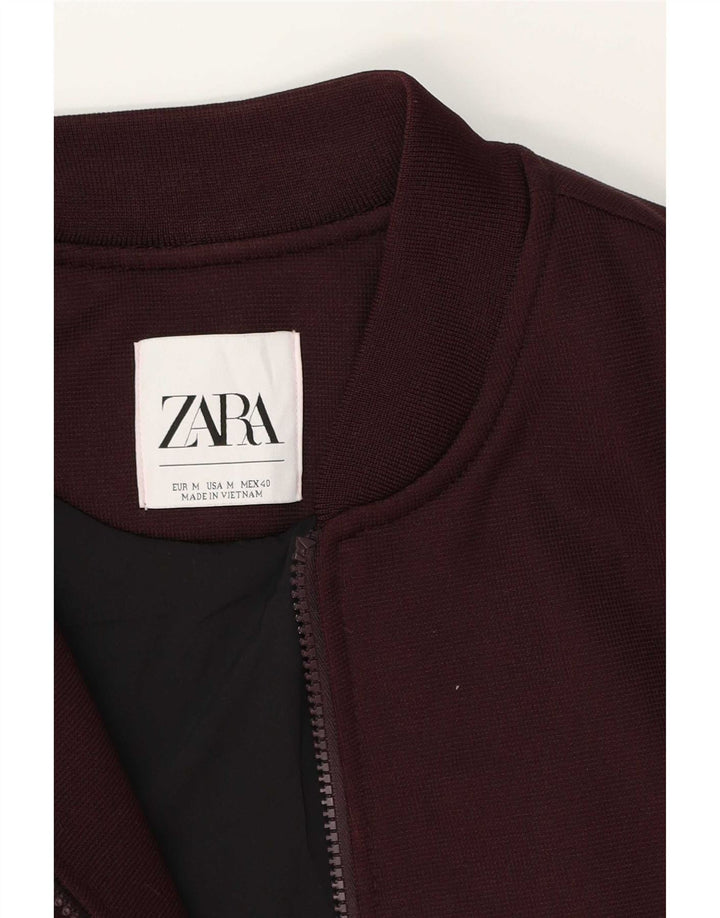 Zara Mens Bomber Jacket UK 38 Médio Borgonha Poliéster