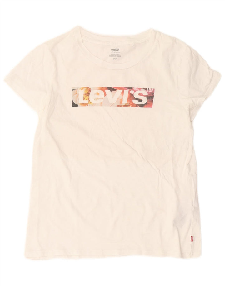 Camiseta feminina gráfica Levi's UK 12 algodão branco médio