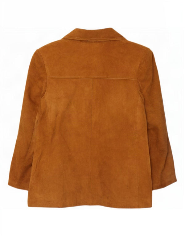Jaqueta blazer feminina vintage de camurça com 2 botões Reino Unido 12 couro bege médio