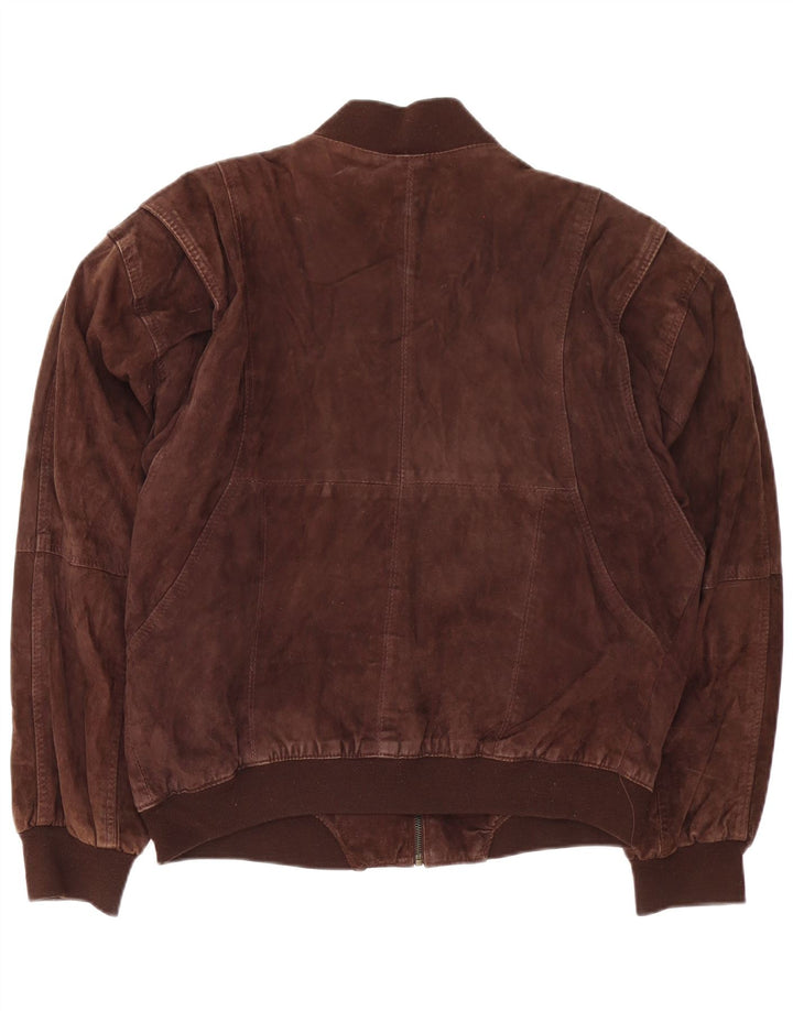 Jaqueta bomber masculina vintage de camurça Reino Unido 42 XL couro marrom