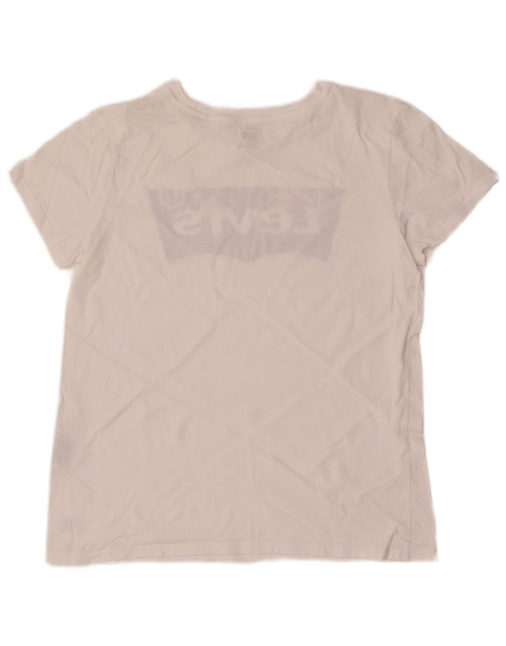 Camiseta feminina gráfica Levi's Top UK 12 algodão branco médio