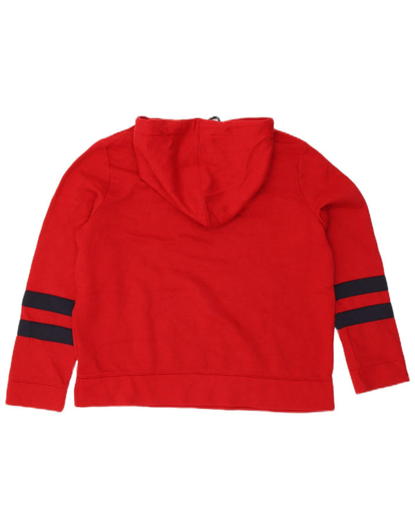 Nautica Womens Hoodie Jumper UK 14 Medium Red Colourblock Cotton