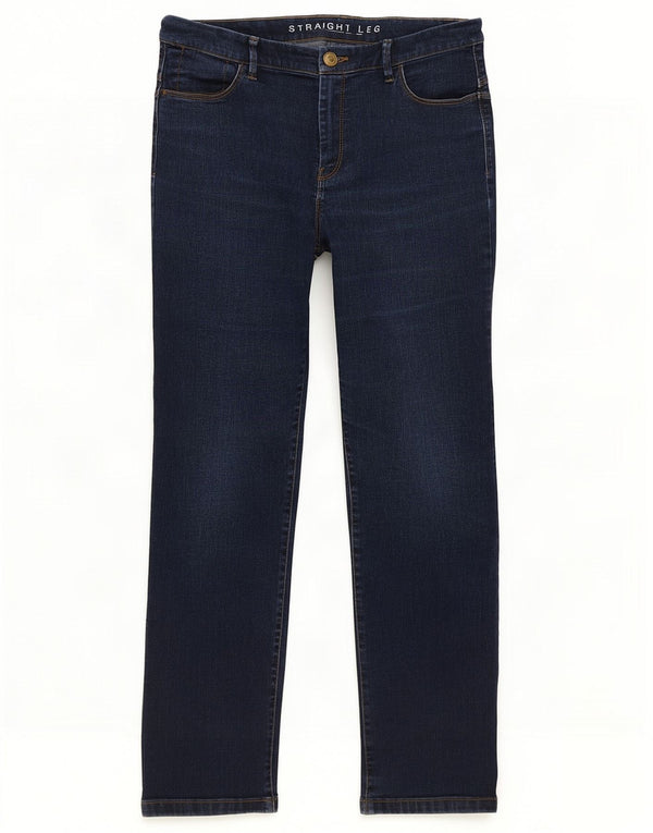Jeans retos femininos Marks & Spencer Reino Unido 14 grande W30 L28 algodão azul marinho