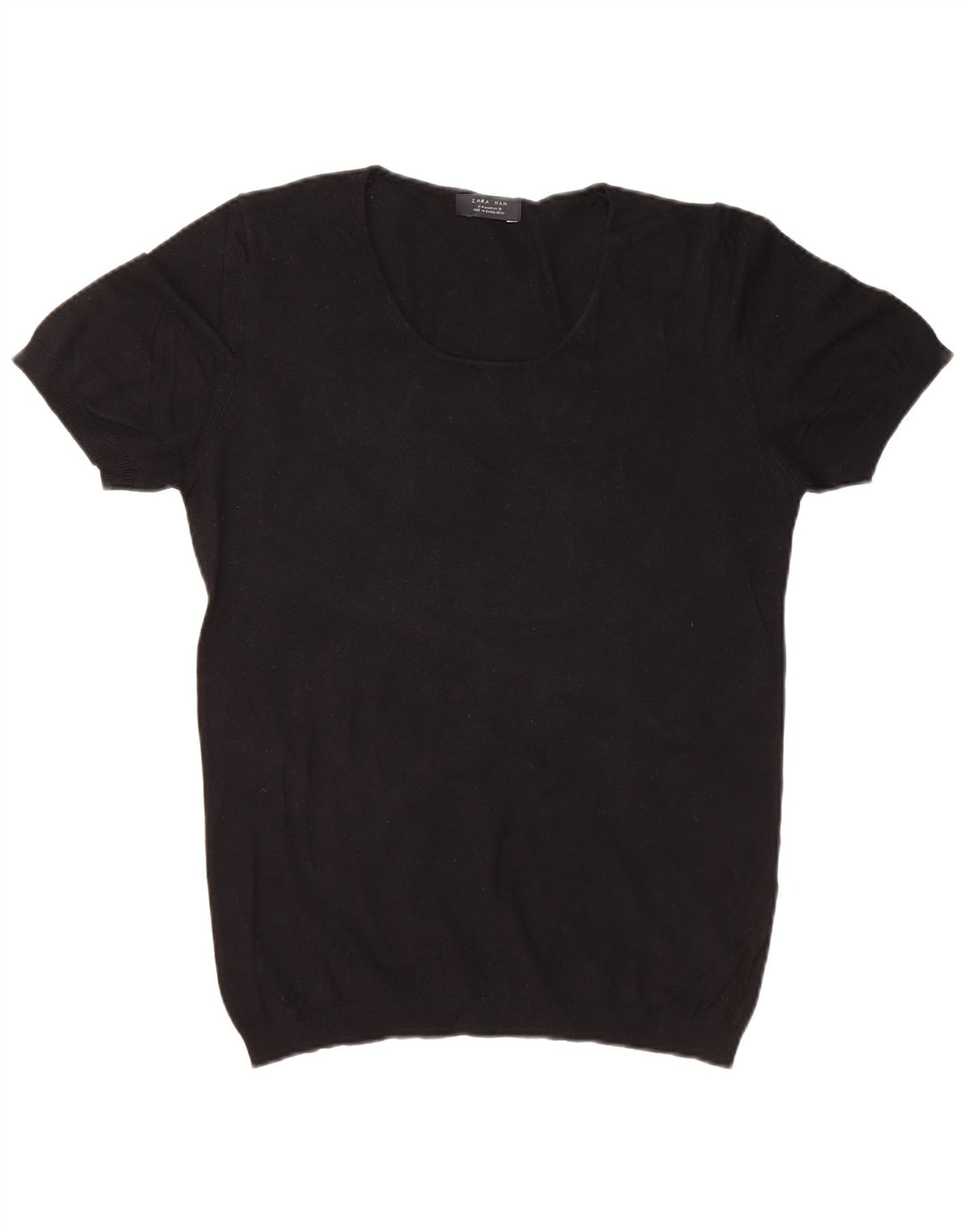 ZARA Suéter masculino de manga curta com gola canoa médio preto