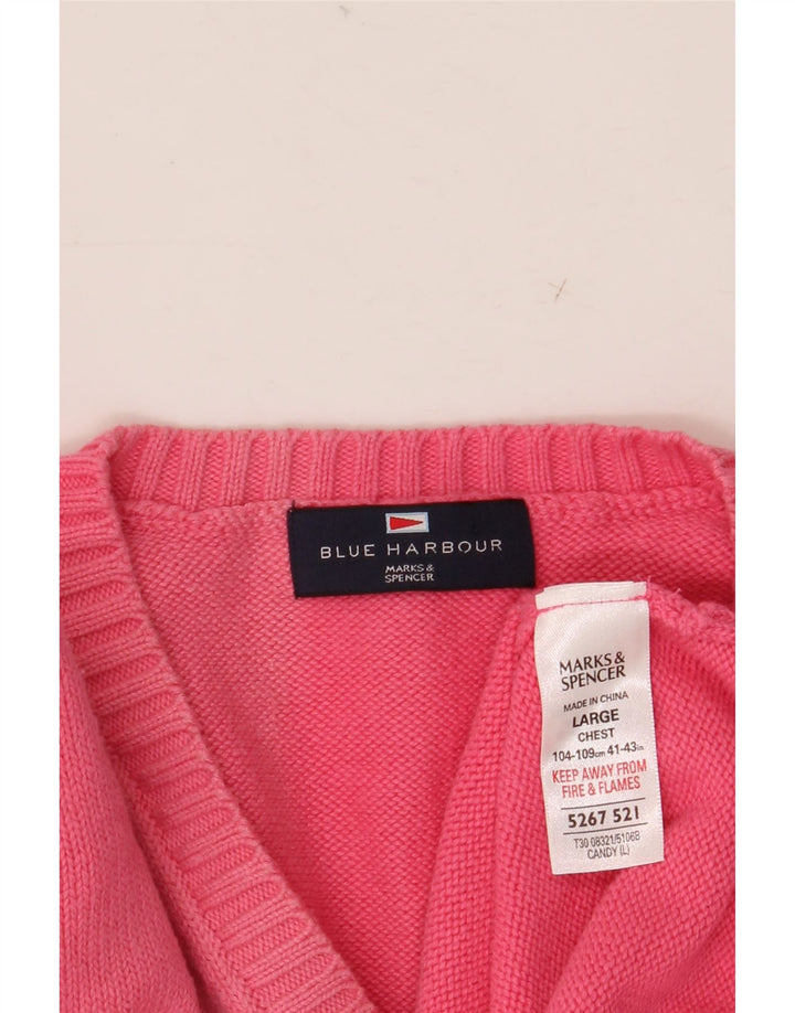 Suéter masculino MARKS & SPENCER Blue Harbor com decote em V grande algodão rosa